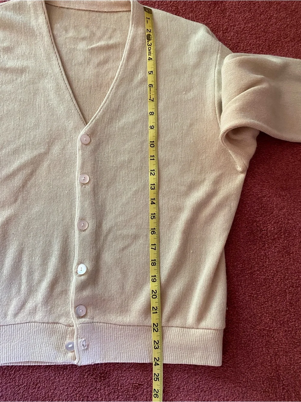 Vintage Light Yellow V-Neck Button Front Cardigan Sweater Medium - Picture 4 of 6